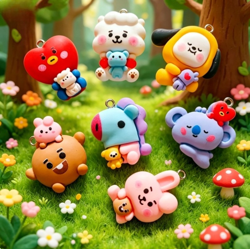 7pcs BT21 Resin Cartoon Charm  - Cosplay Prop Diy 评论和价格